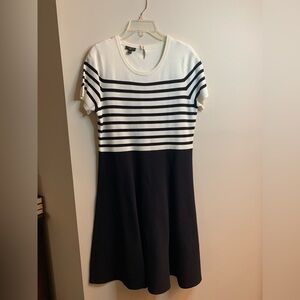 NWT Talbots Knit Short Sleeve Dress Fit Flare Black White Stretch Petite Large